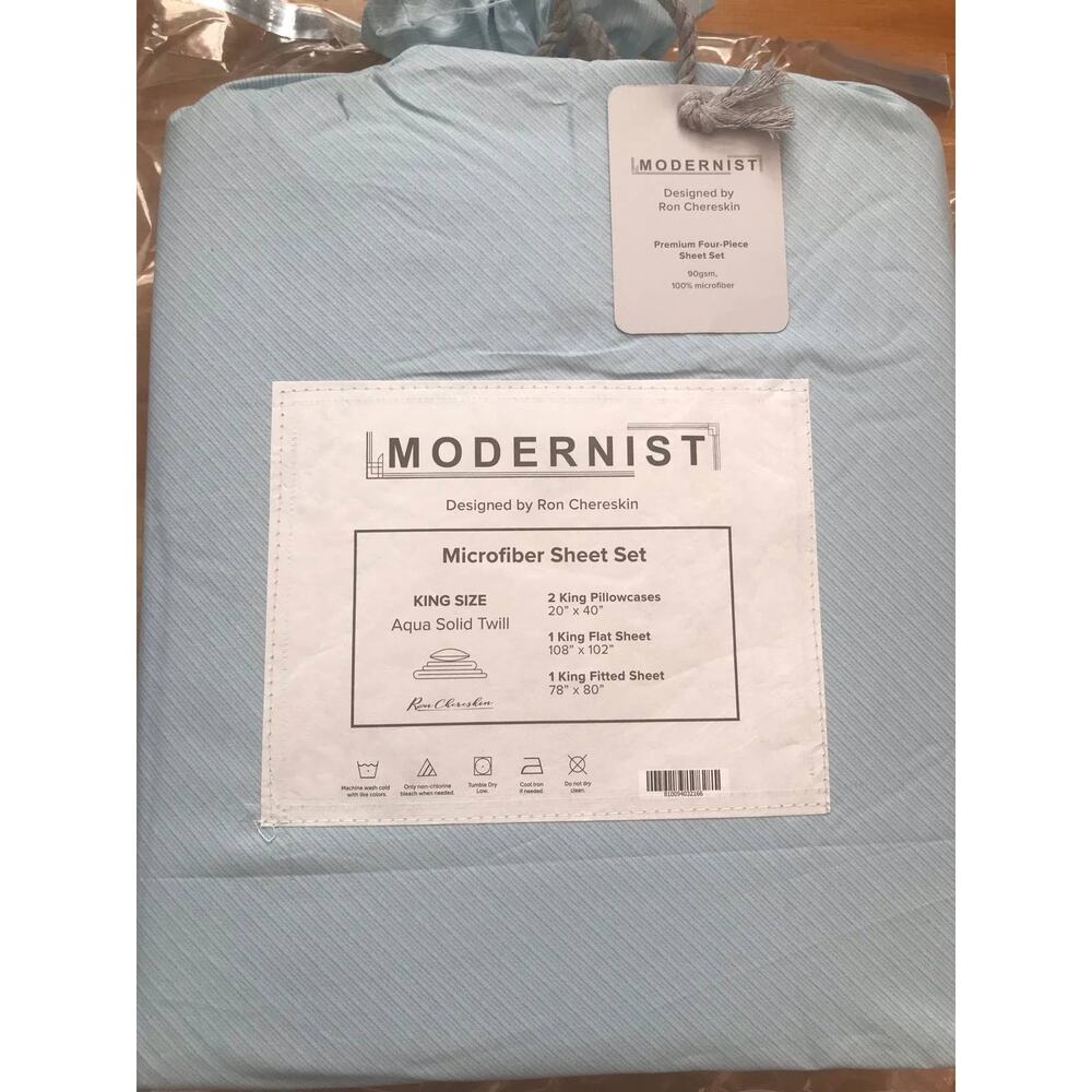 MODERNIST SOLID KING 4-PIECE SHEET SET IN SOLID TWILL AQUA